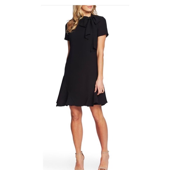 CeCe Bow Neck Short Sleeve Dress in Black size 6 NWOT - Picture 1 of 5